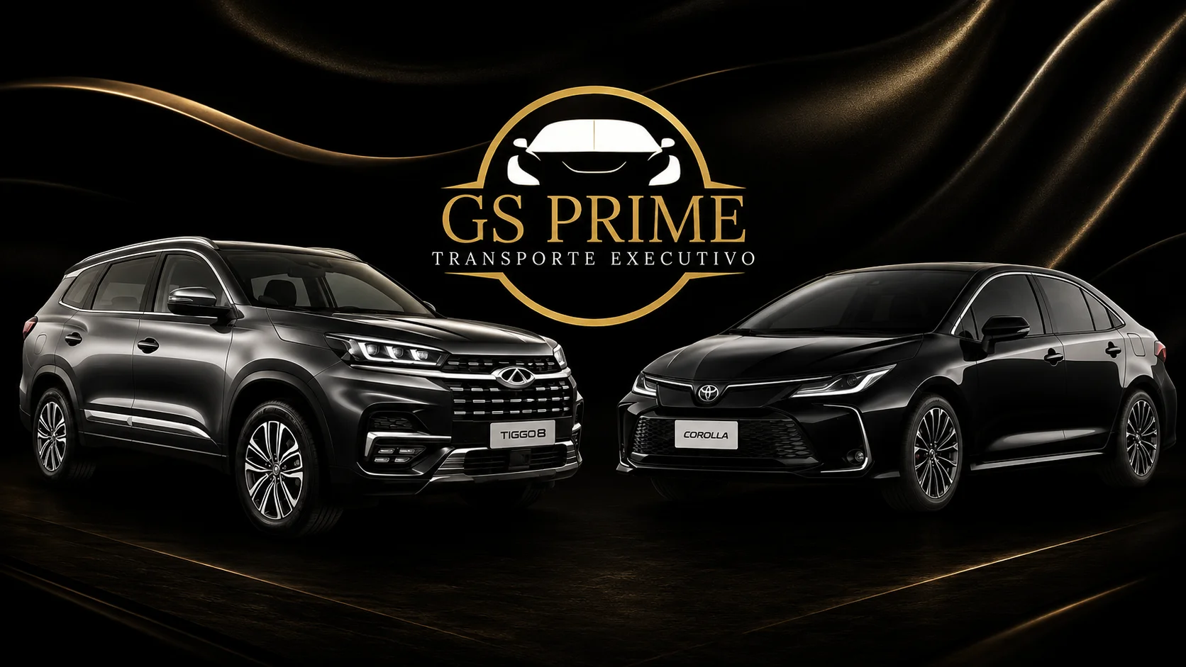 Peça de marca da GS Prime | Transporte Executivo com um SUV e um sedã executivos pretos.